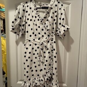 Karl Lagerfeld Black and White Polka Dot Asymmetrical Dress